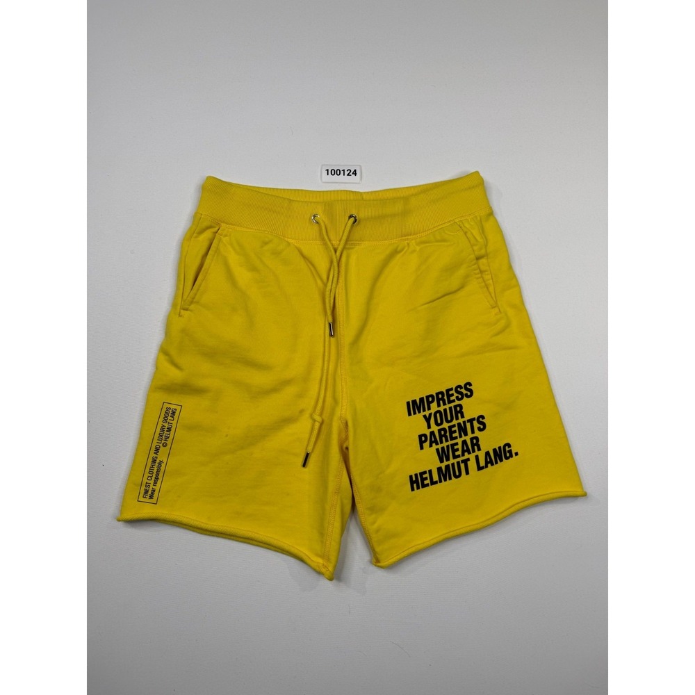 Helmut Lang Impress Your Parents Sweat Shorts Mens Yellow Graphic Print Mid Rise - Picture 6 of 6